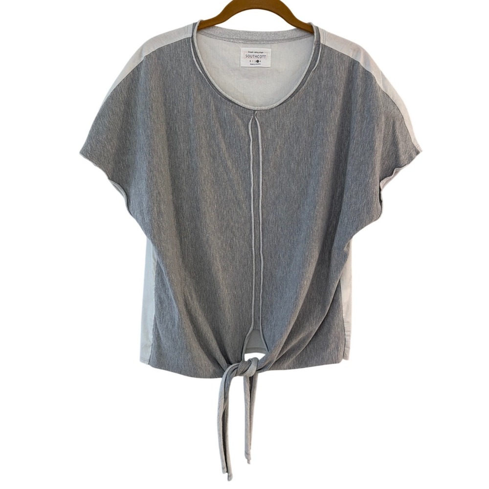 Southcott Grey White Tie Front Bamboo Cotton Blend Top Size 3 Made in USA